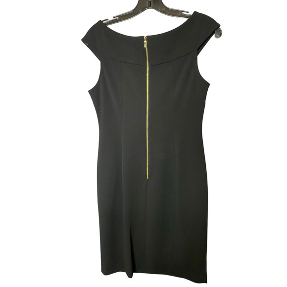 NWT DKNY Sheath Dress 8 Black Cap Sleeve Work Zip Knee Length Office Business - Picture 2 of 6